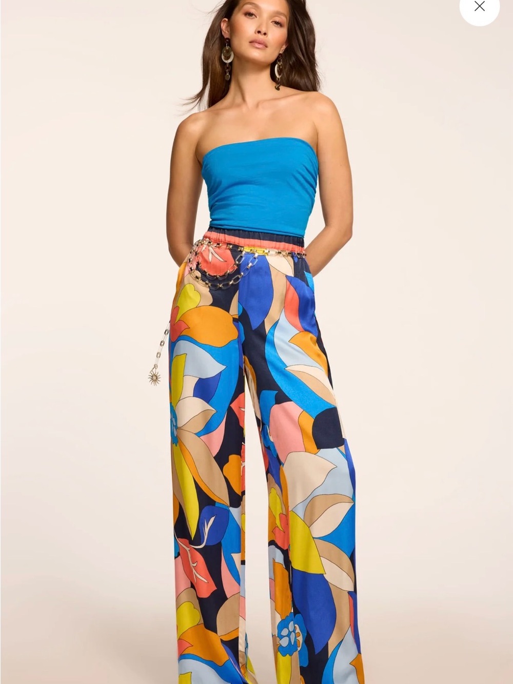 NWT Ramy Brook Blue Multicolor Wide-Leg Printed Palazzo Pants